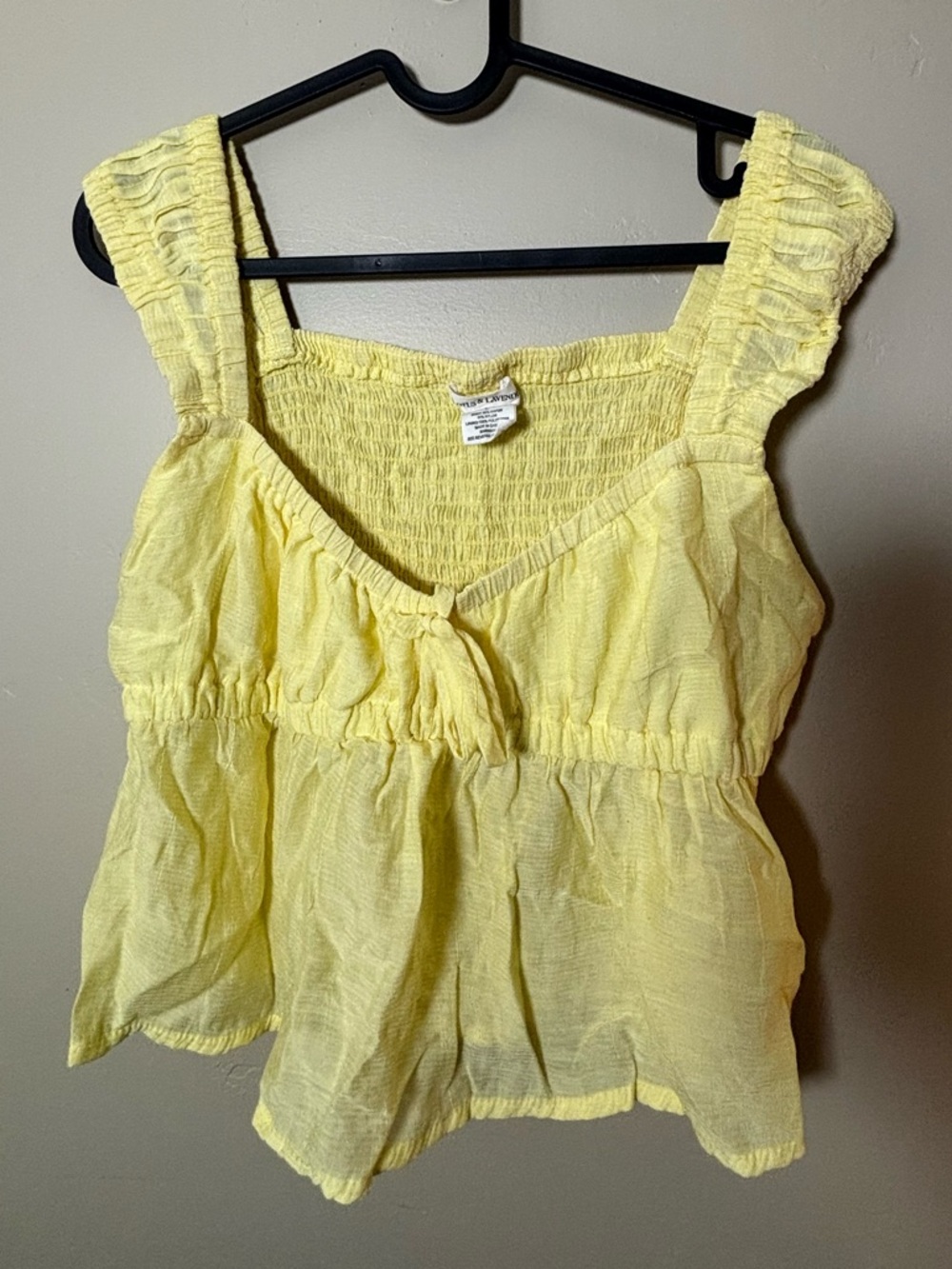 Light Yellow Smocked Ruffle-Strap Tank Top